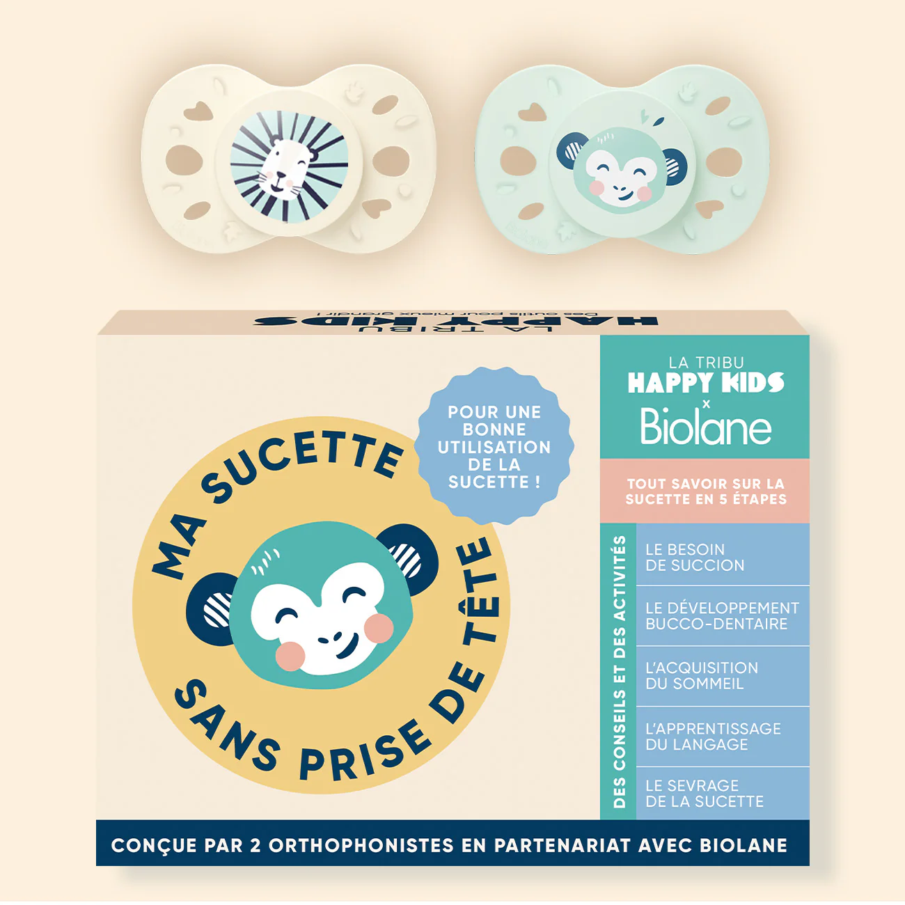 Coffret "Ma sucette sans prise de tête" + sucettes anatomiques animaux - Image 5